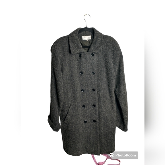 Sandro Vintage Boucle Wool Blend Double Breasted Pea Coat, women's size 16 - Picture 1 of 15